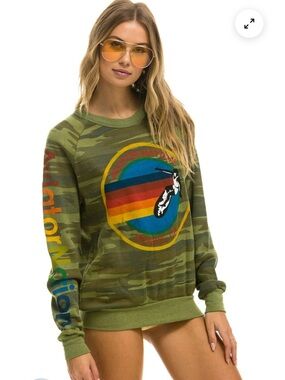 Aviator Nation Venice Logo Crew Sweatshirt Camo Unisex